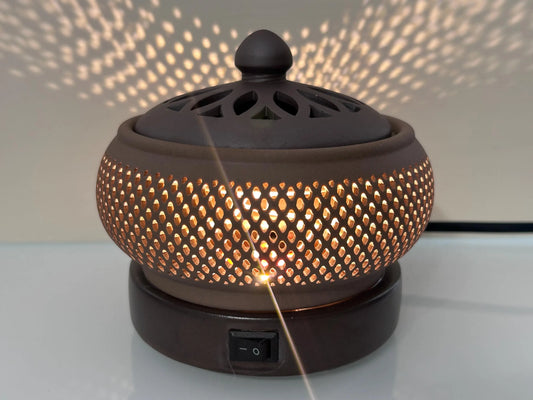Electric Incense Burner - Matte Brown Lotus – Adjustable Temperature Resin Heater (110v)