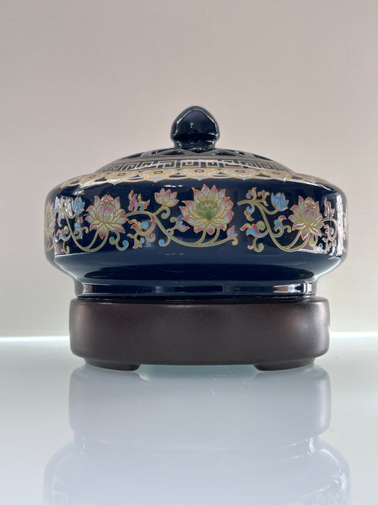 Electric Incense Burner - Floral Blue Lotus  – Adjustable Temp, Resin Heater (110V)